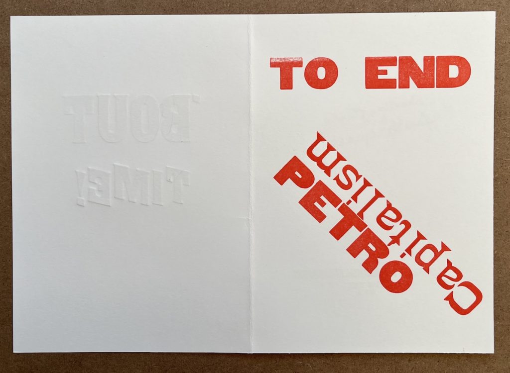 Interior of card. Text reads "To End Petro Capitalism"